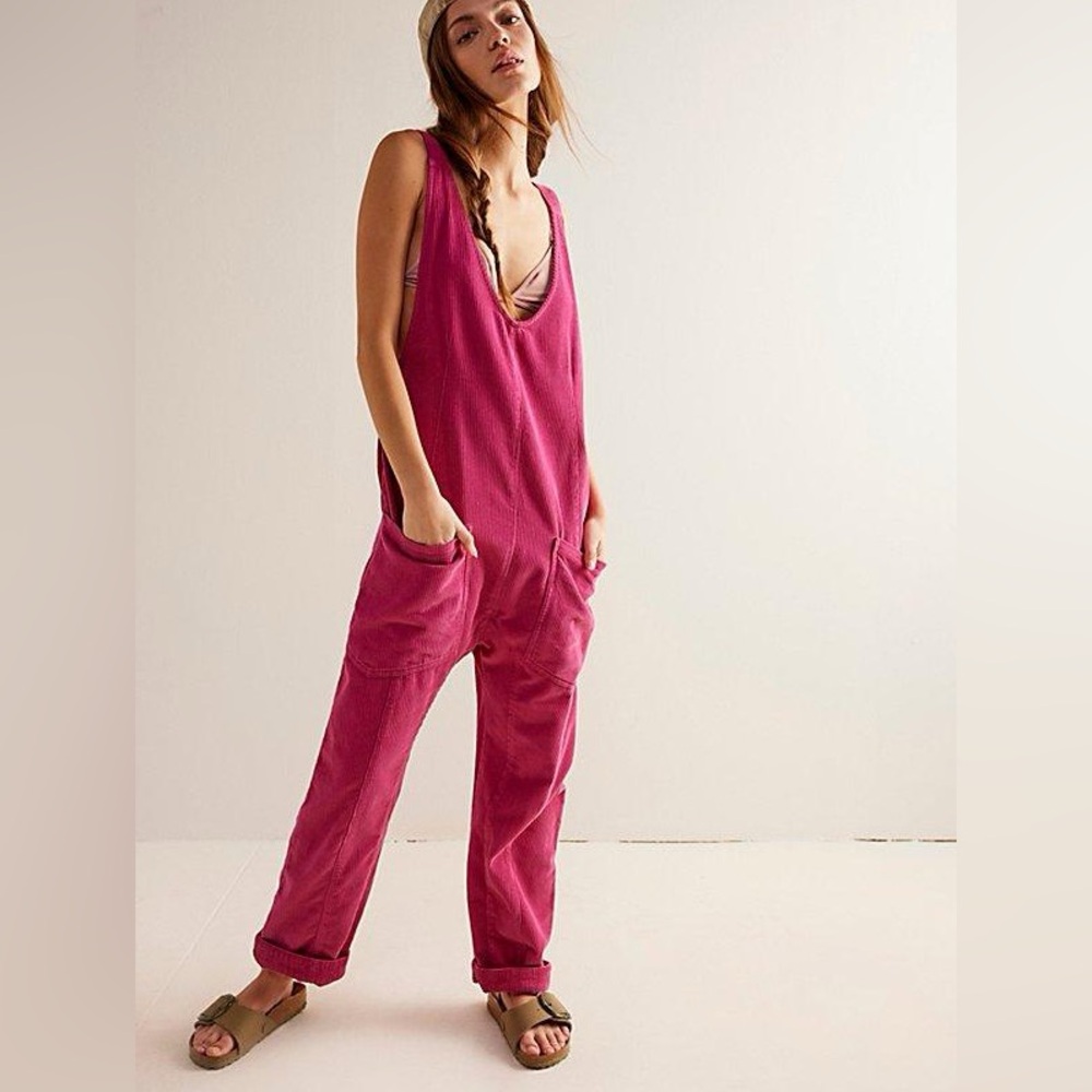 Free People High Roller Pink Corduroy Overalls